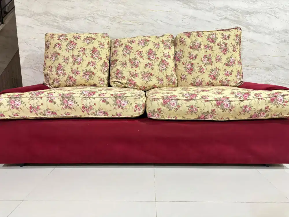 Dijual Sofa 3 Dudukan Motif Bunga - Nyaman & Siap Pakai