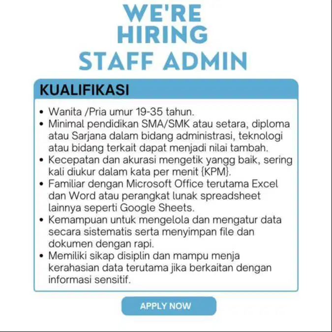 DI CARI STAFF ADMIN