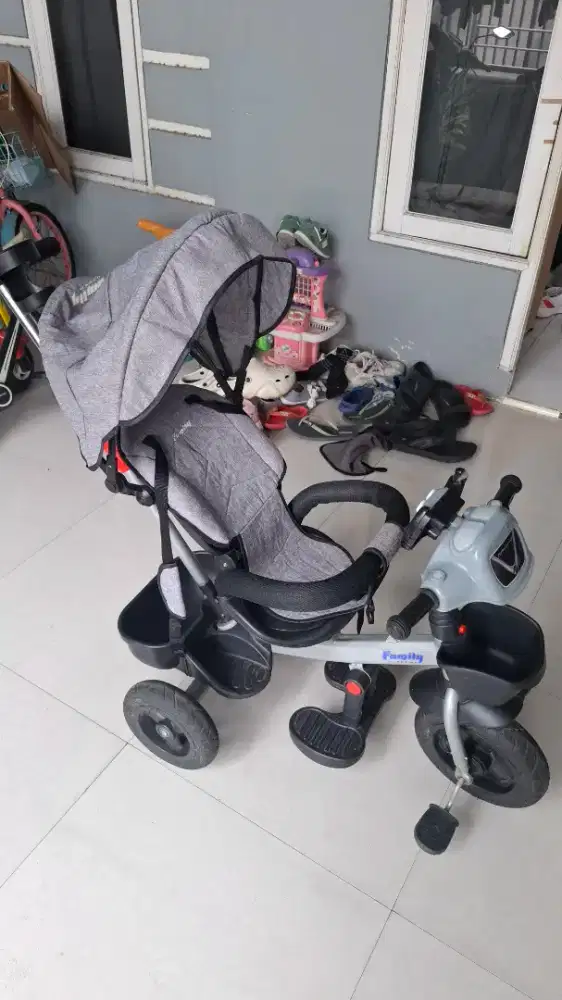 Sepeda roda tiga family. Tricycle, stroller bike