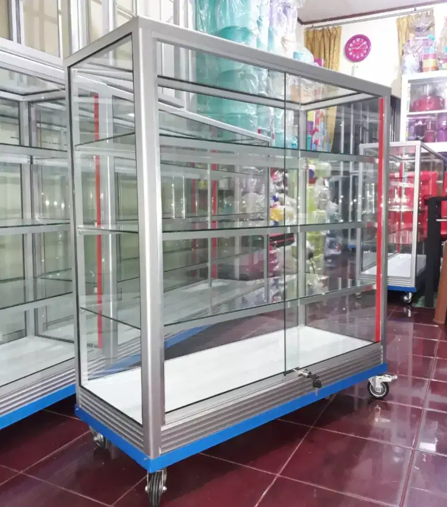Etalase Panjang 1mx1m Sudah pake Roda & Kunci || Perlengkapan Usaha