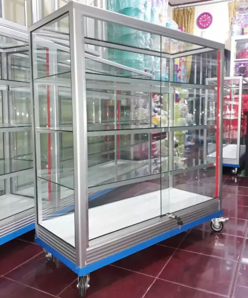 Etalase Panjang 1Mx1M Sudah Pake RODA BESAR & Kunci || Buat Toko dll