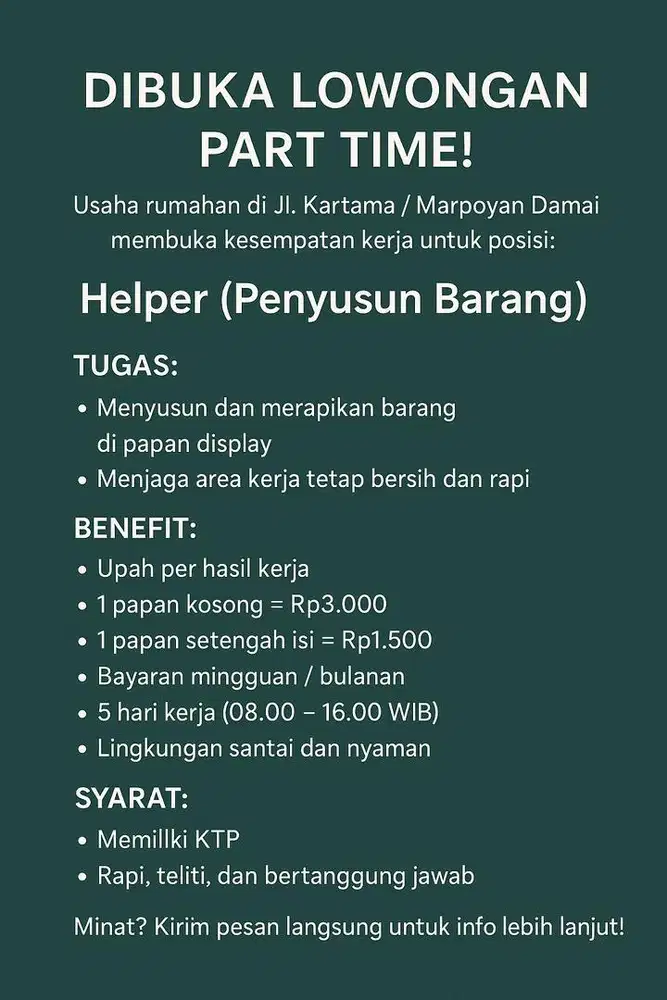 Loker Lowongan Kerja Helper Kartama