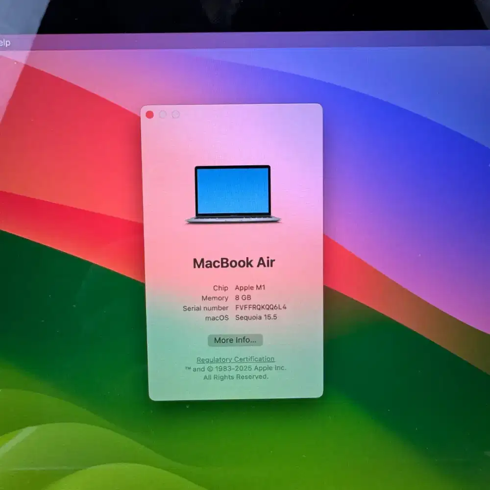 Macbook Air M1 layar 13 inch Ram 8 Ssd 256 Space Grey full set