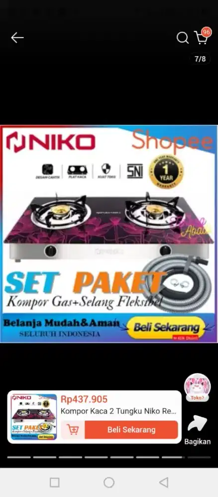 KOMPOR PLAT KACA NIKO DAN SELANG REGULATOR
