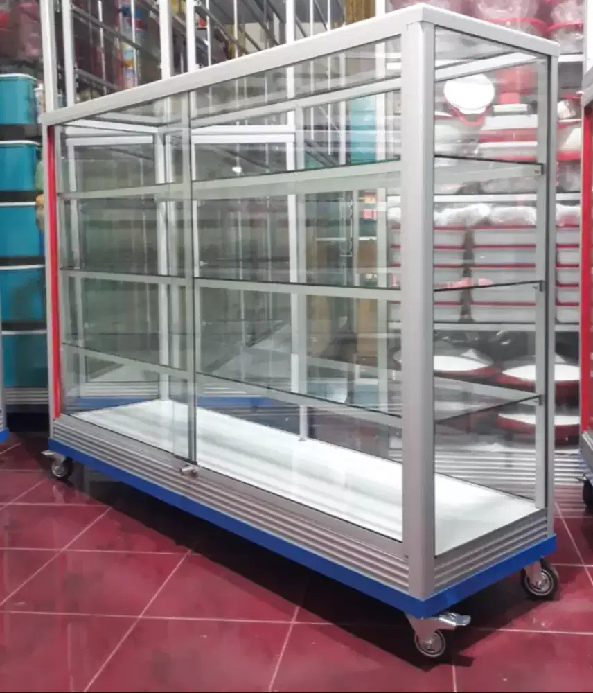 Etalase Kaca Panjang 1,5M Buat Usaha || Pakai Roda & Kunci