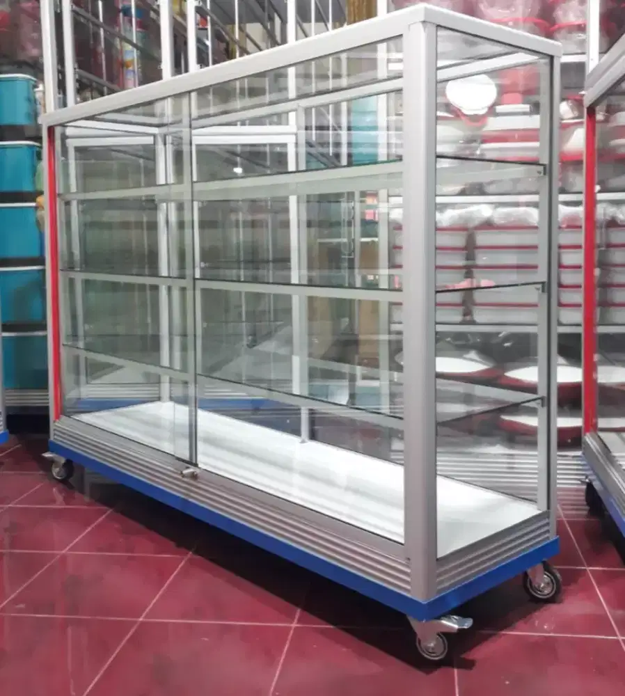 ETALASE KACA PANJANG 1,5M SIAP KIRIM || PAKAI RODA & KUNCI