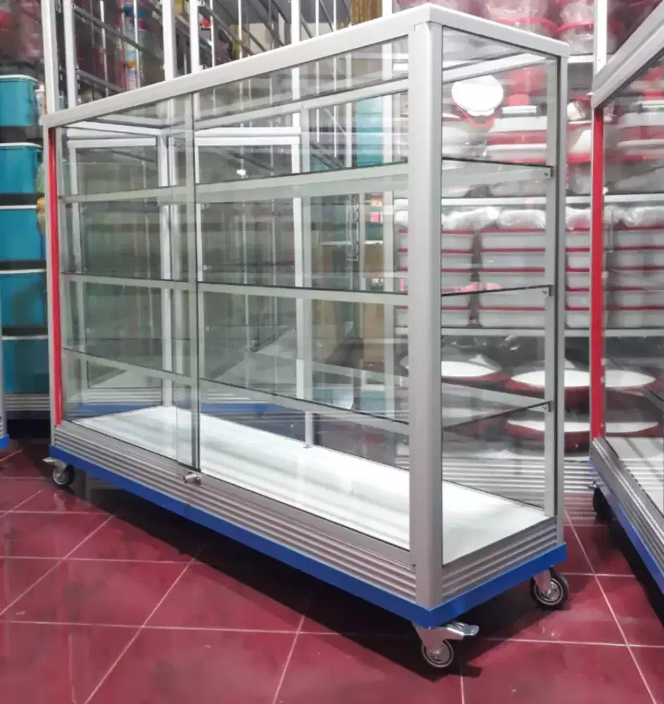 Etalase Kaca Ready Stock Ukuran 1,5M Buat Usaha || Pakai Roda & Kunci