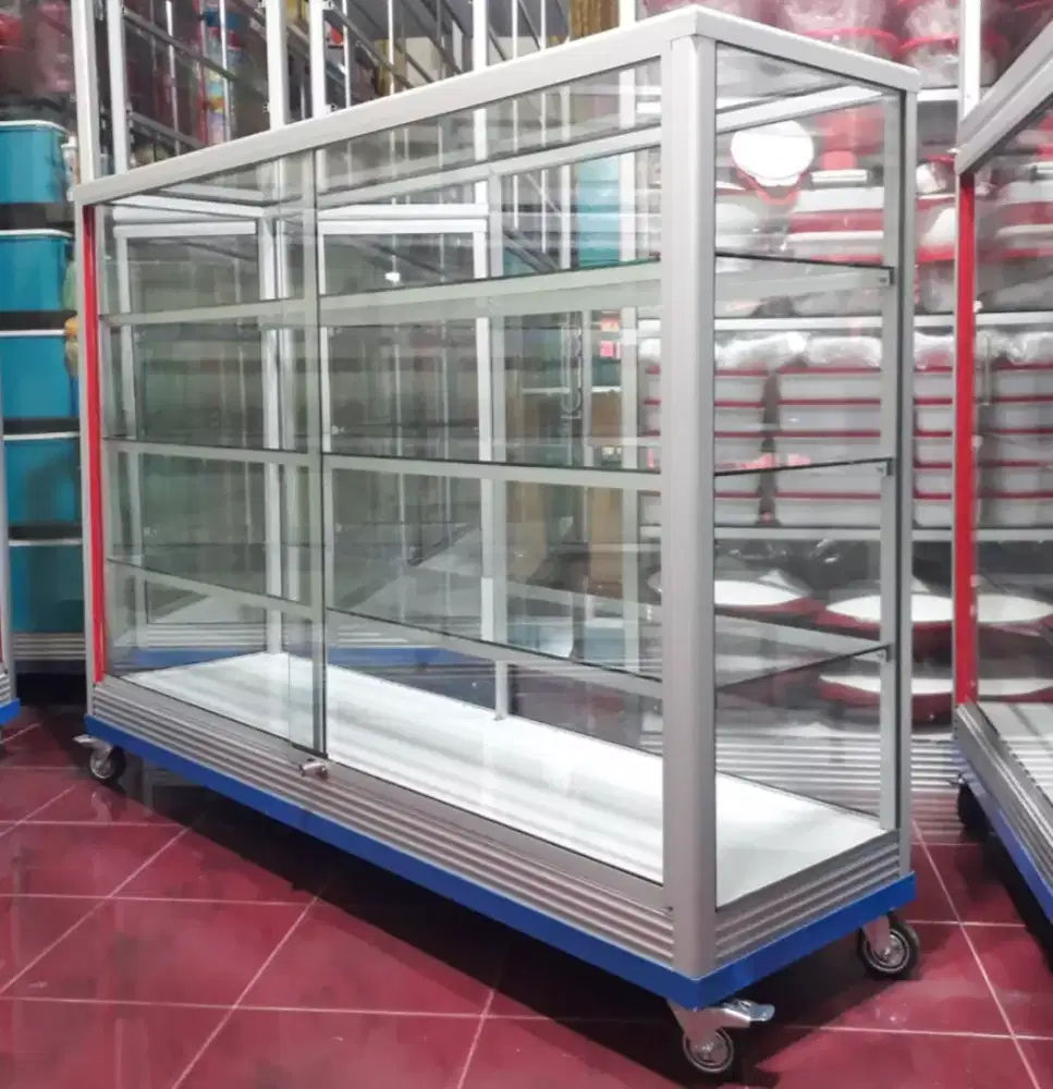 ETALASE KACA 1,5Mx1M || PAKAI RODA & KUNCI