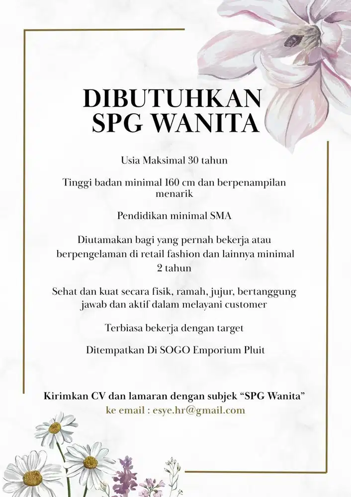 Dibutuhkan SPG Wanita