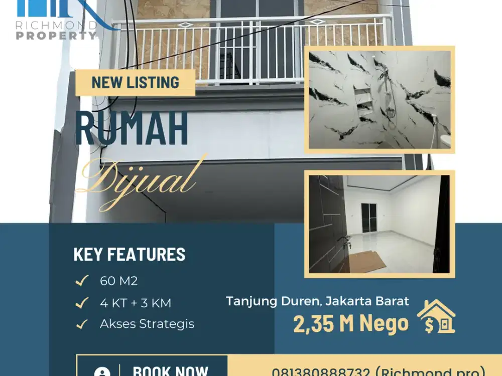 Jual Rumah di Tanjung Duren lokasi prime 4 KT 3 KM bebas banjir !