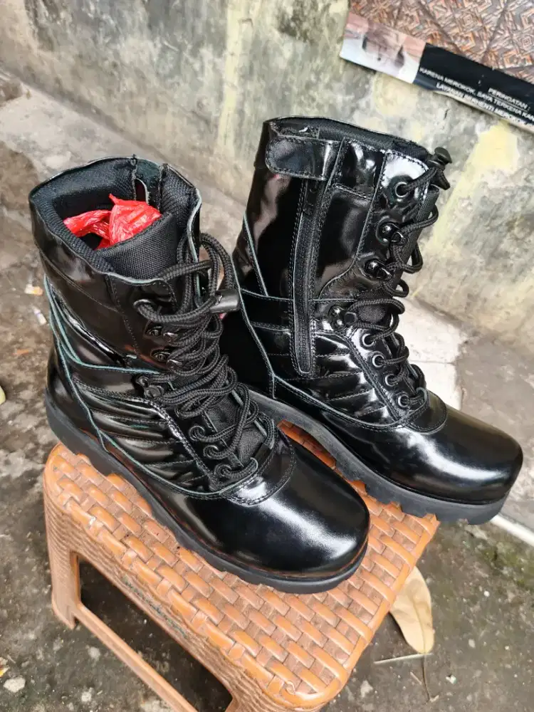 Jual Sepatu pdl TNI Sliting samping bahan kulit lack asli   byar cod