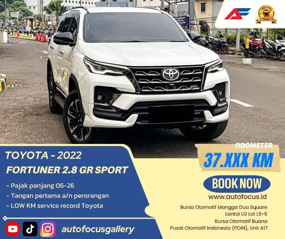 Pajak 2026 Toyota Fortuner 2.8 VRZ GR Sport Diesel AT 2022 Putih Metal