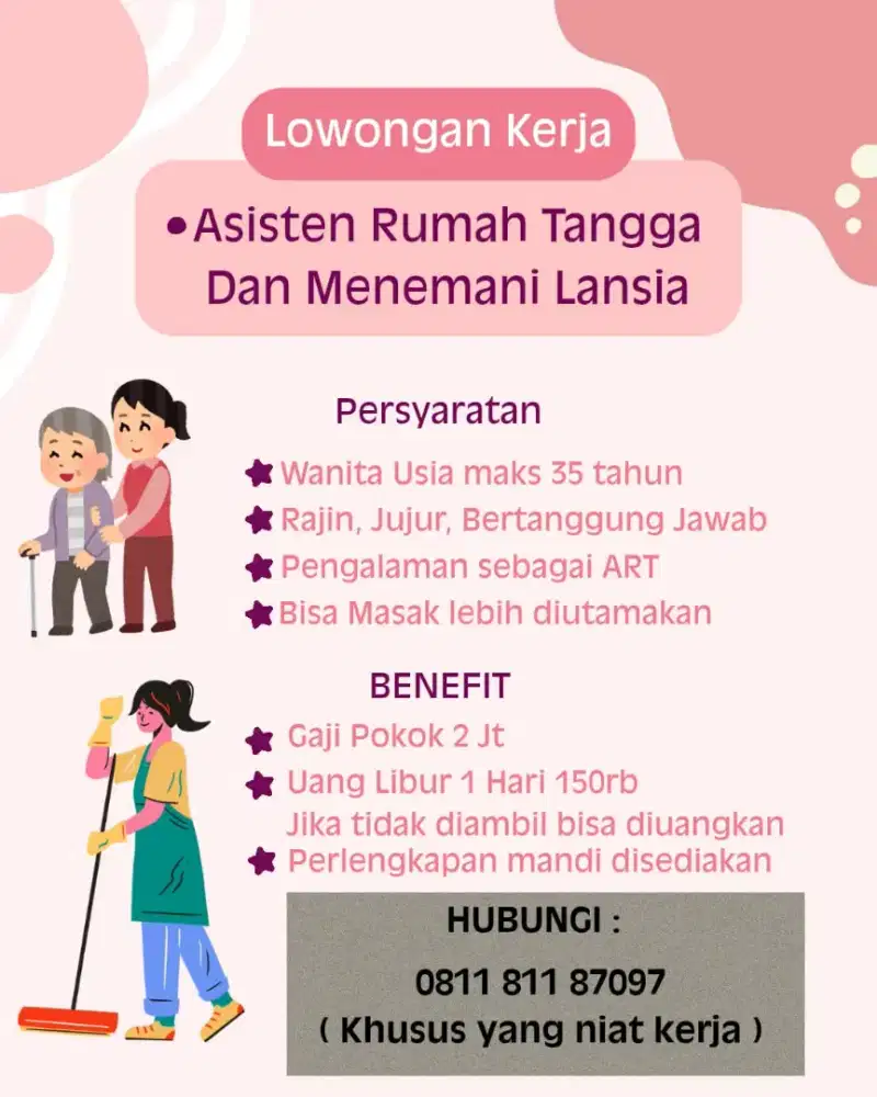 Lowongan Kerja ART & Penjaga Lansia