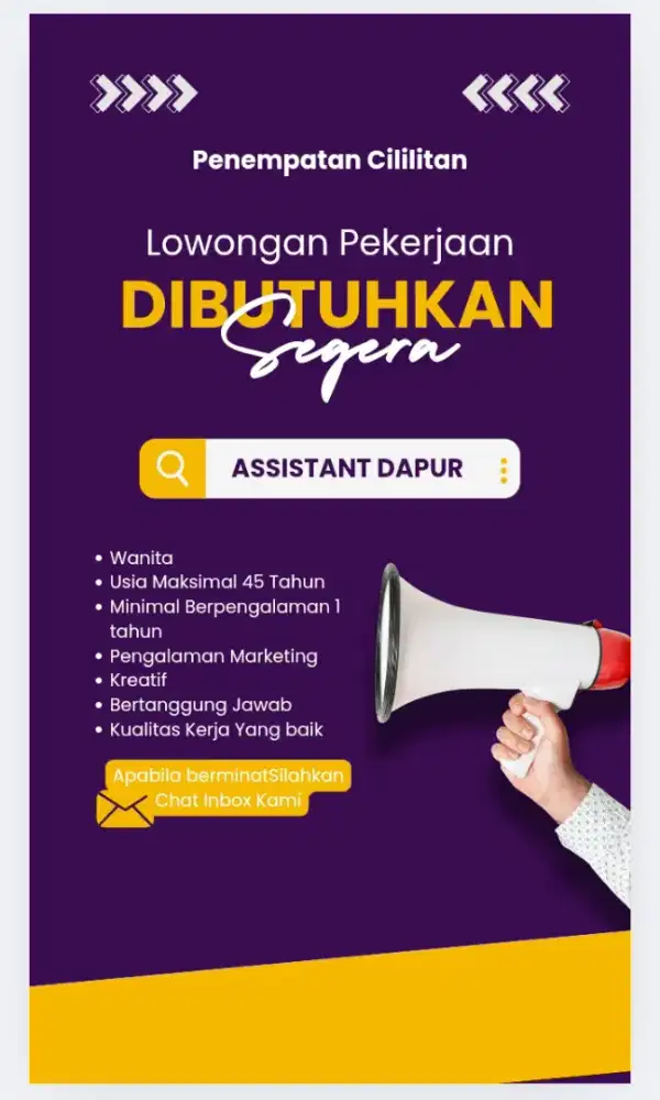 DIBUTUHKAN ASSISTANT DAPUR