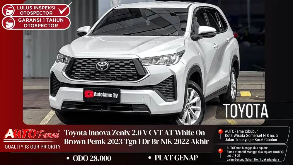 Toyota Innova Zenix 2.0 V CVT AT White On Brown Pemk 2023 Tgn 1 Dr Br