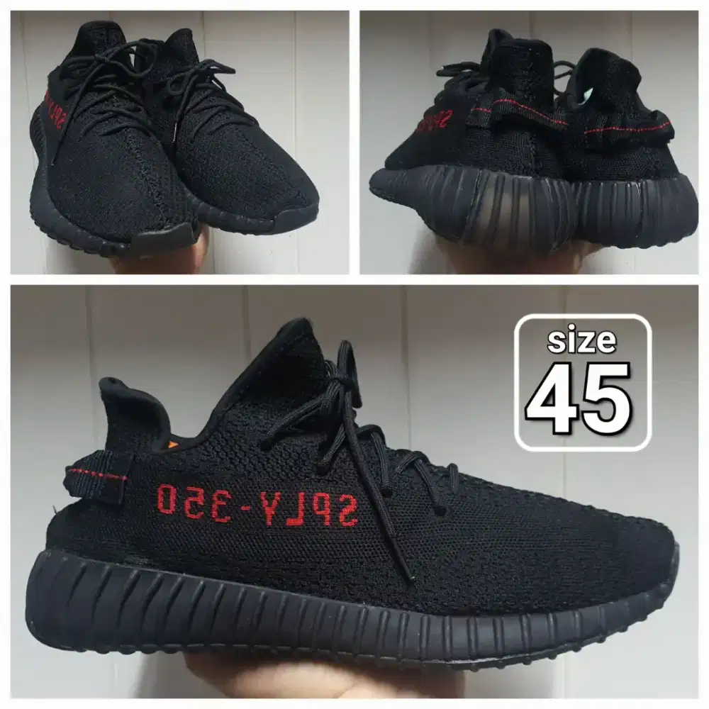 Sepatu Casual Running FullBlack Adidas Yeezy 350 size 45 second shoes