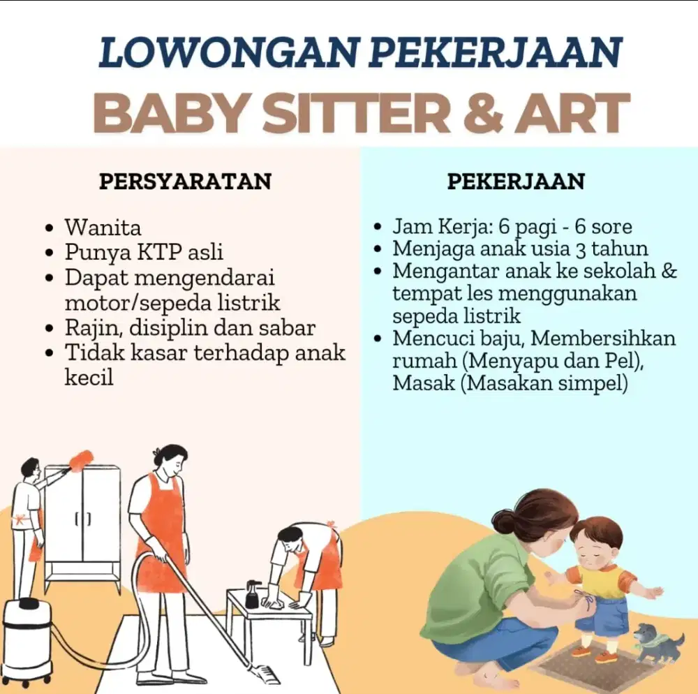 LOWONGAN PEKERJAAN/LOWONGAN KERJA/LOKER ART & BABY SITTER