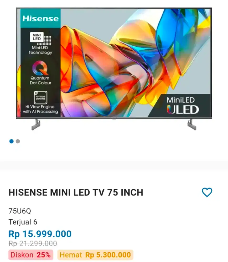 HISENSE 75U6Q MINI LED 75 INCH 4K UHD VIDAA SMART TV