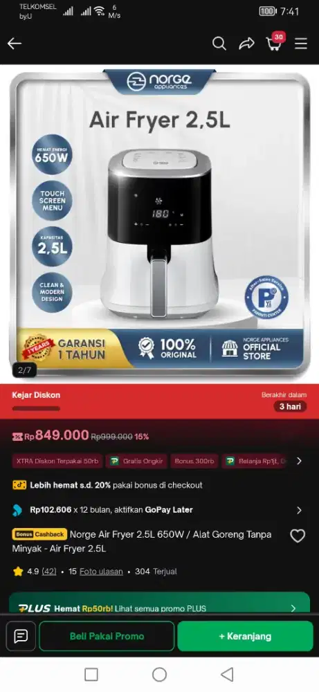 Norge air fryer 650watt