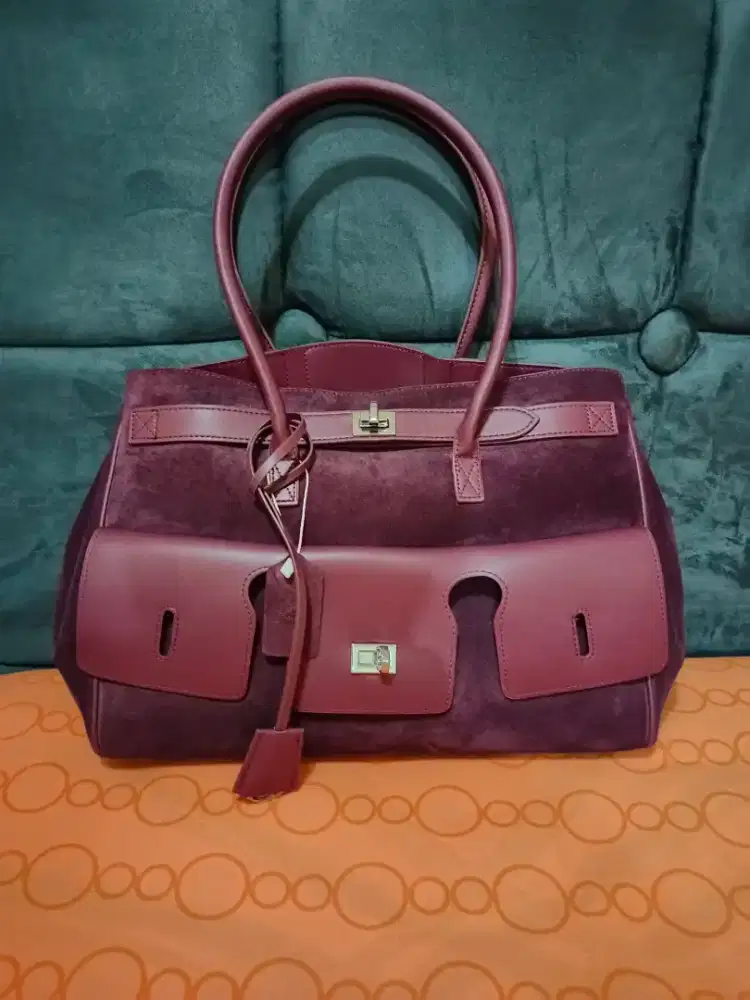 Dijual Sat set Tas kulit sapi asli campur suede kulit balik