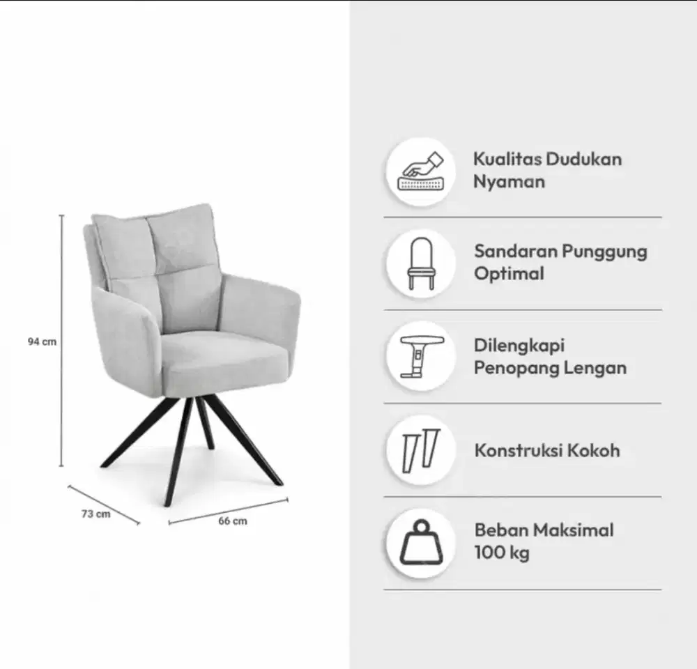 Kursi Makan/ Kursi Kantor Model Rowen Fabric - Abu