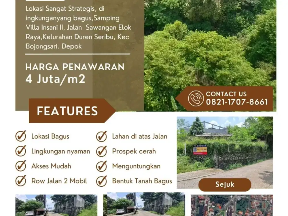 tanah strategis, di jalan sawangan elok samping villa insani, durenseribu, Bojongsari Depok