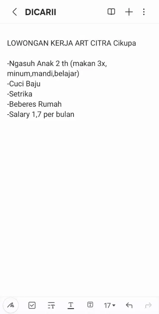 Dicari Asisten Rumah Tangga