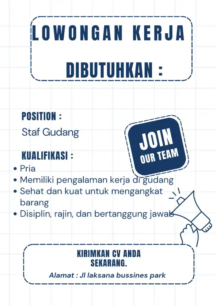 Dibutuhkan staf gudang