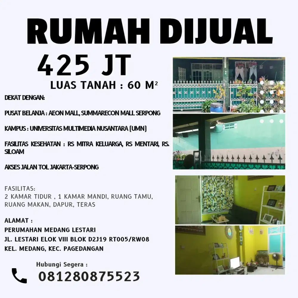 Jual Rumah Lokasi Strategis dan Tidak Banjir