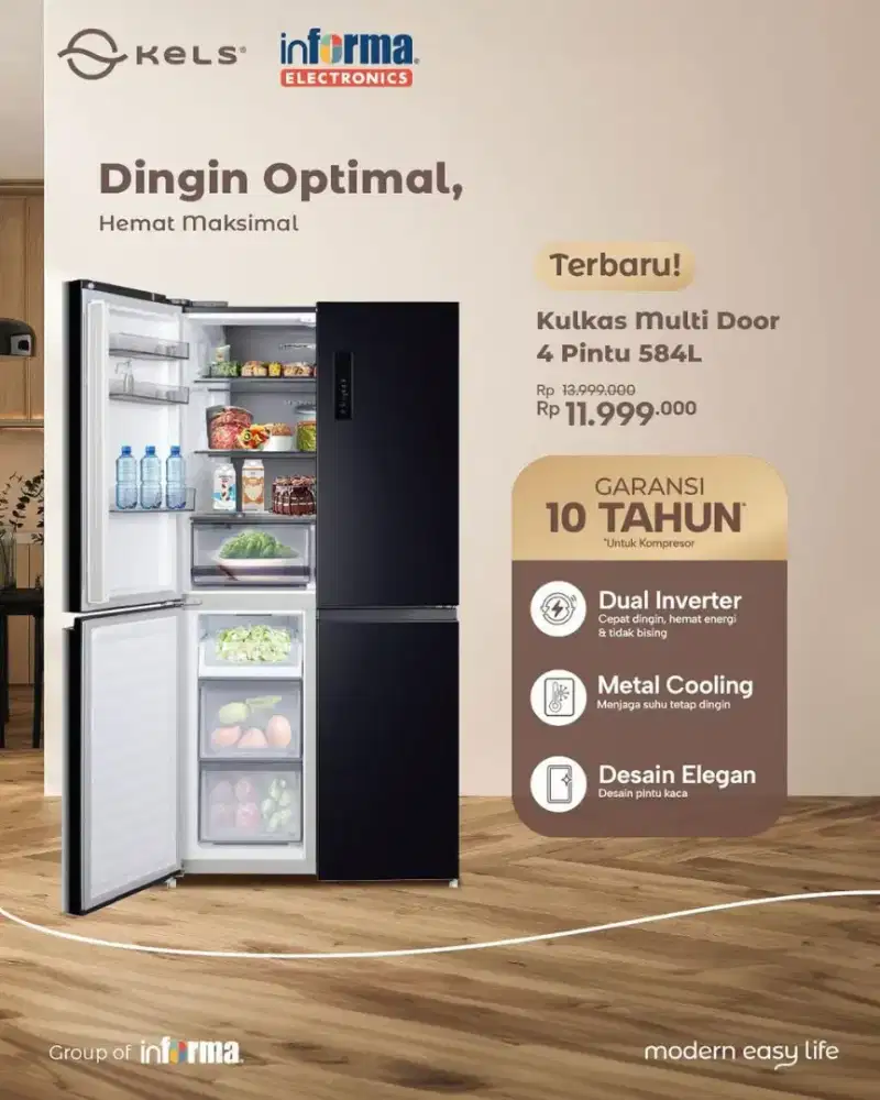 Ready stok kulkas 4 pintu garansi 10 tahun