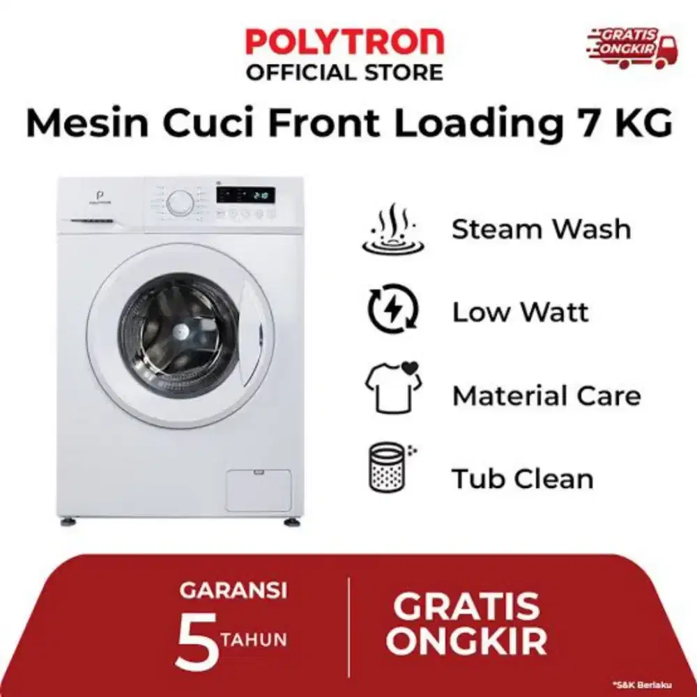 polytron mesin cuci front loading kapasitas 7 kg