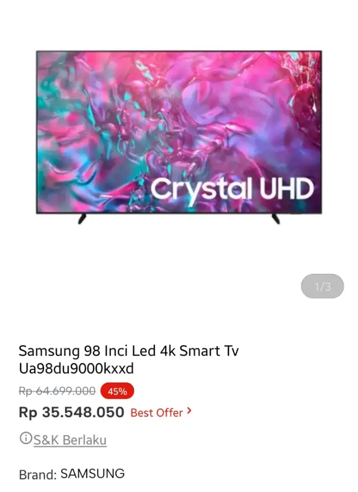 Samsung led smart tv cristal uhd 98 inci