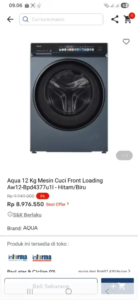Aqua 12 kg mesin cuci