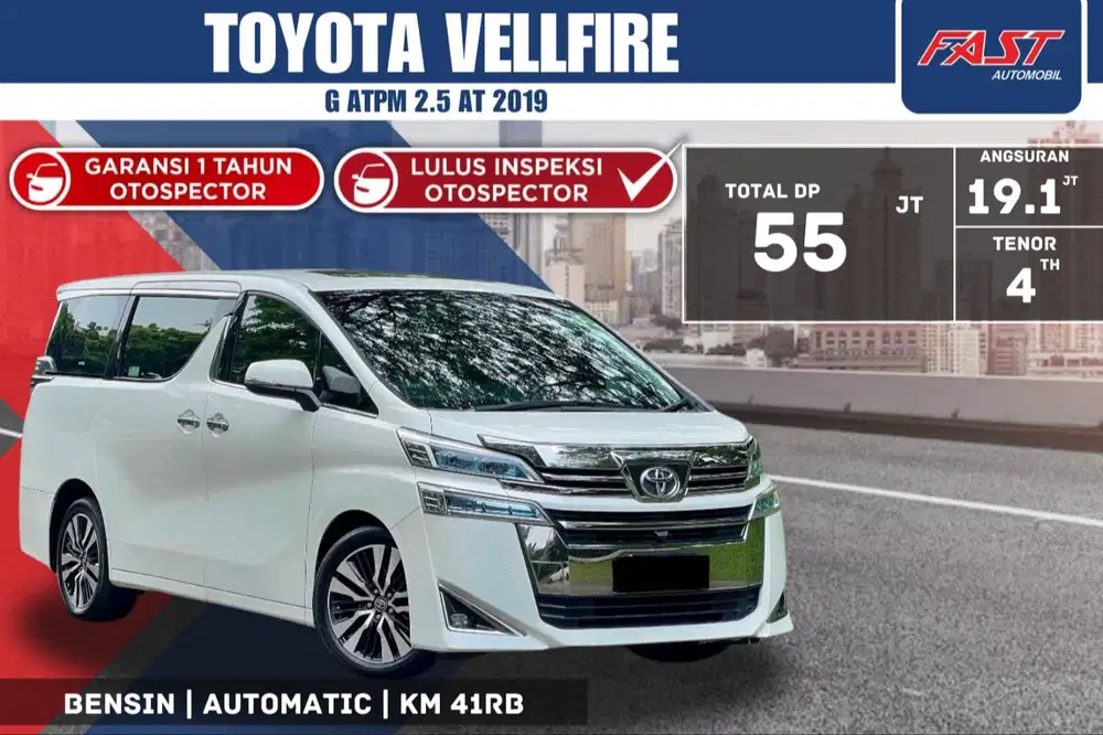TOYOTA VELLFIRE G ATPM 2019 2.5 AT PILOT SEAT SUNROOF LOW KM.41RB#F3ST