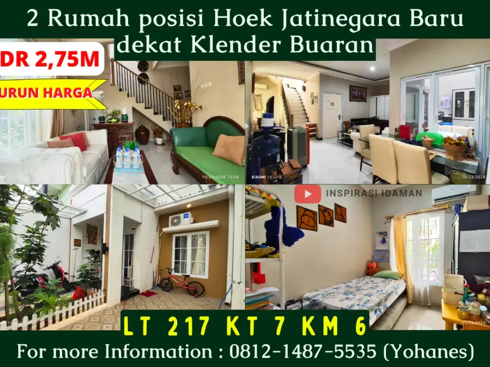 2 Rumah posisi Hoek 217mtr Jatinegara Baru dekat Klender Buaran