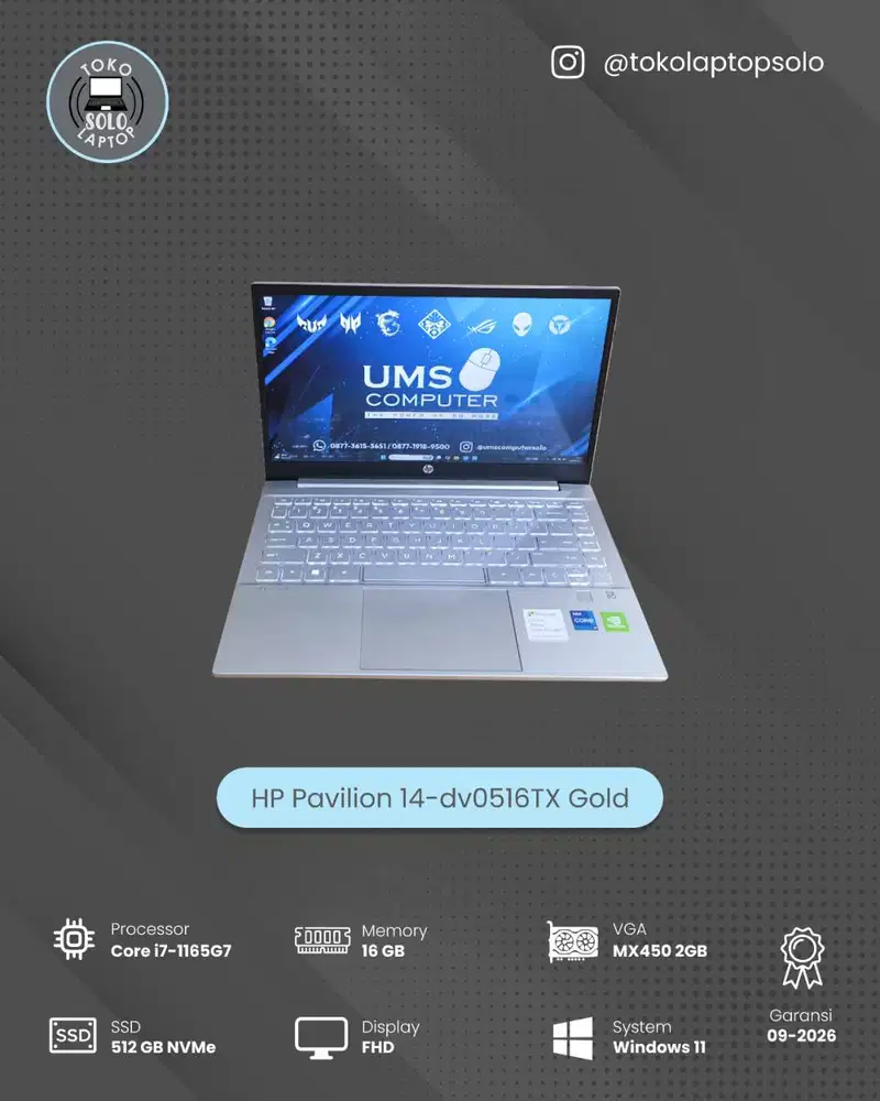 HP 14 DV0516TX INTEL CORE I7 1165G7 Ram 16GB SSD 512GB MX450