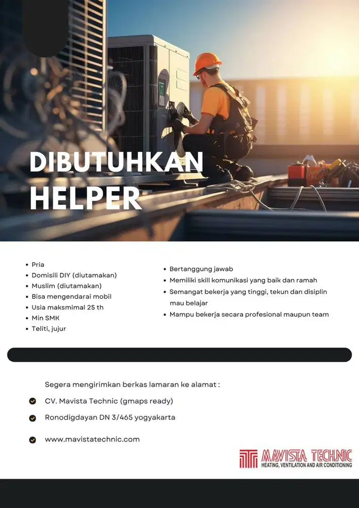 Dibutuhkan segera helper teknisi AC