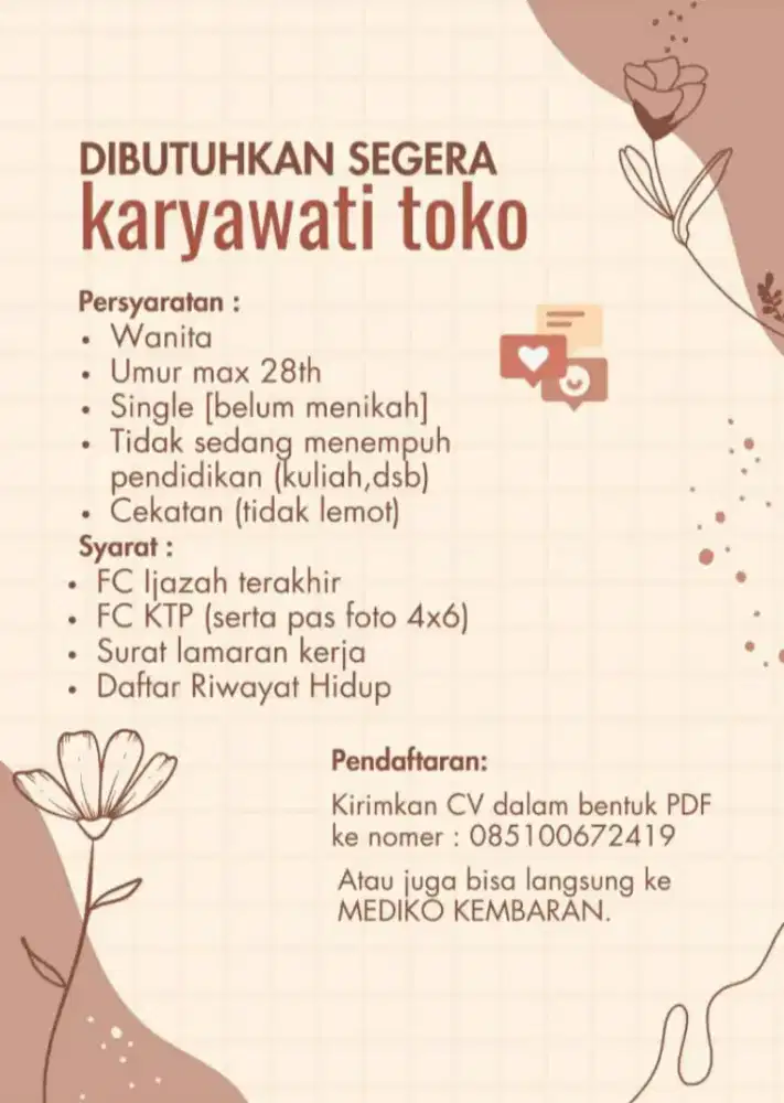 Lowongan pegawai toko