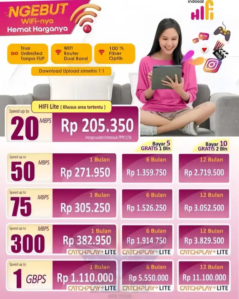wifi indosatHifi /MNC play gratis biaya pasang