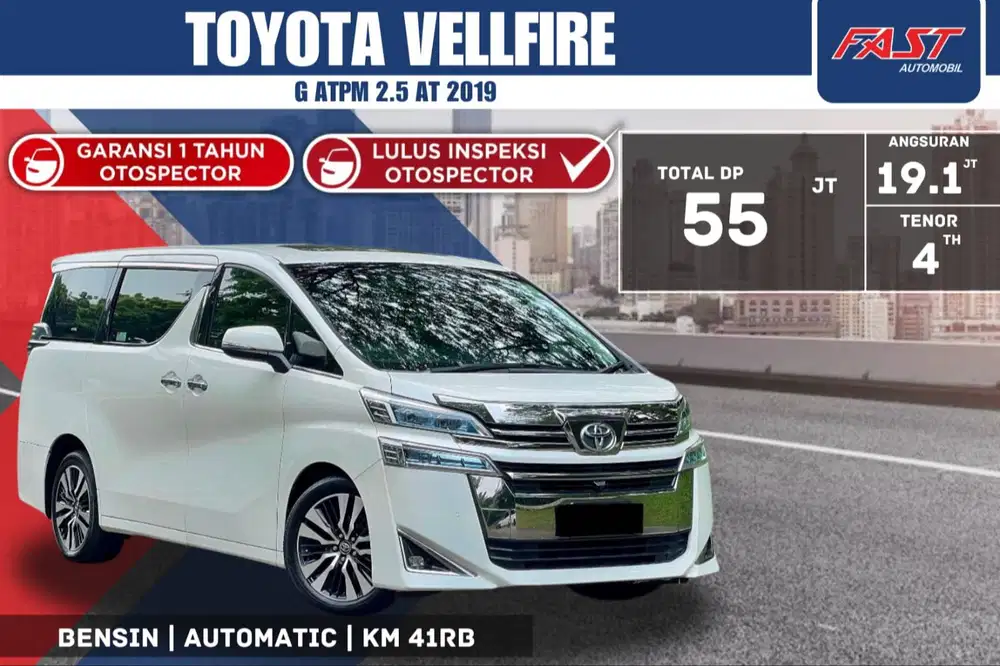 TOYOTA VELLFIRE G ATPM 2019 2.5 AT PILOT SEAT SUNROOF LOW KM.41RB #F4S