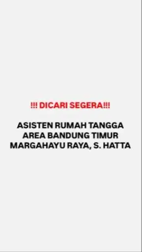 DICARI ART / ASISTEN RUMAH TANGGA