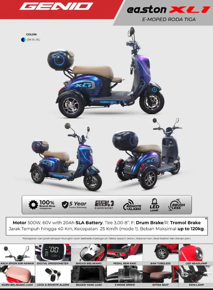 Sepeda Listrik Roda Tiga GENIO EASTON XL1 BY UNITED TERMURAH MULUS