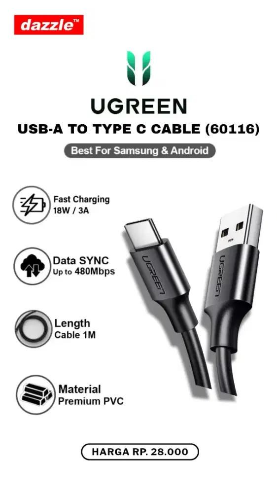 UGREEN USB A TO TYPE C CABLE (60116)