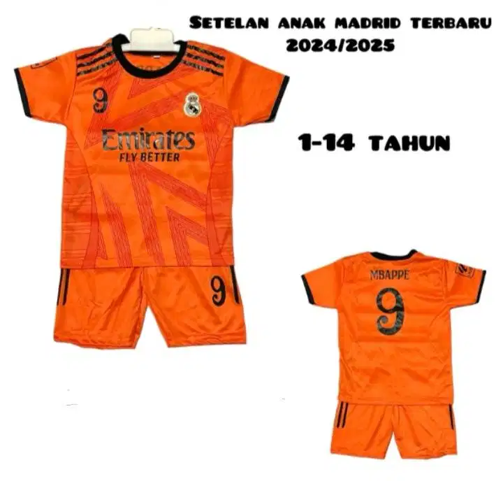 Jersey kaos baju setelan anak real madrid orange