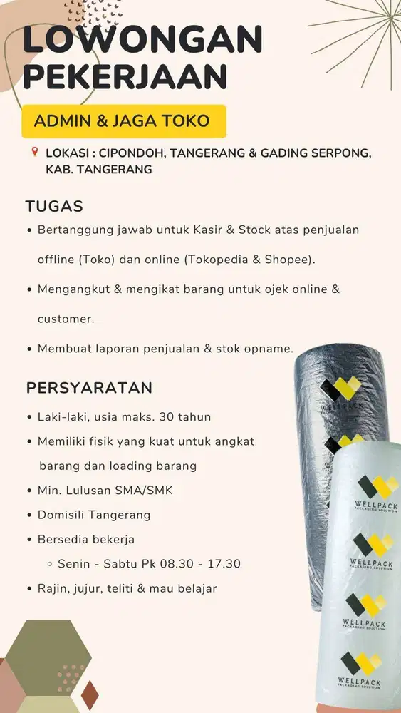 ADMIN TOKO ONLINE DAN OFFLINE (KHUSUS COWOK & BISA NYETIR DIUTAMAKAN)