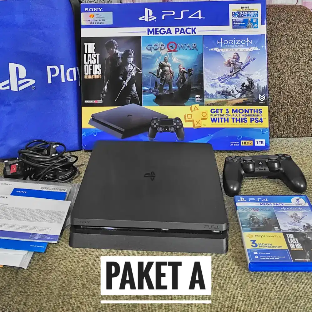 PS4 Slim 1 TB Megapack. Seken Like New Ex Garansi Resmi Sony Indonesia