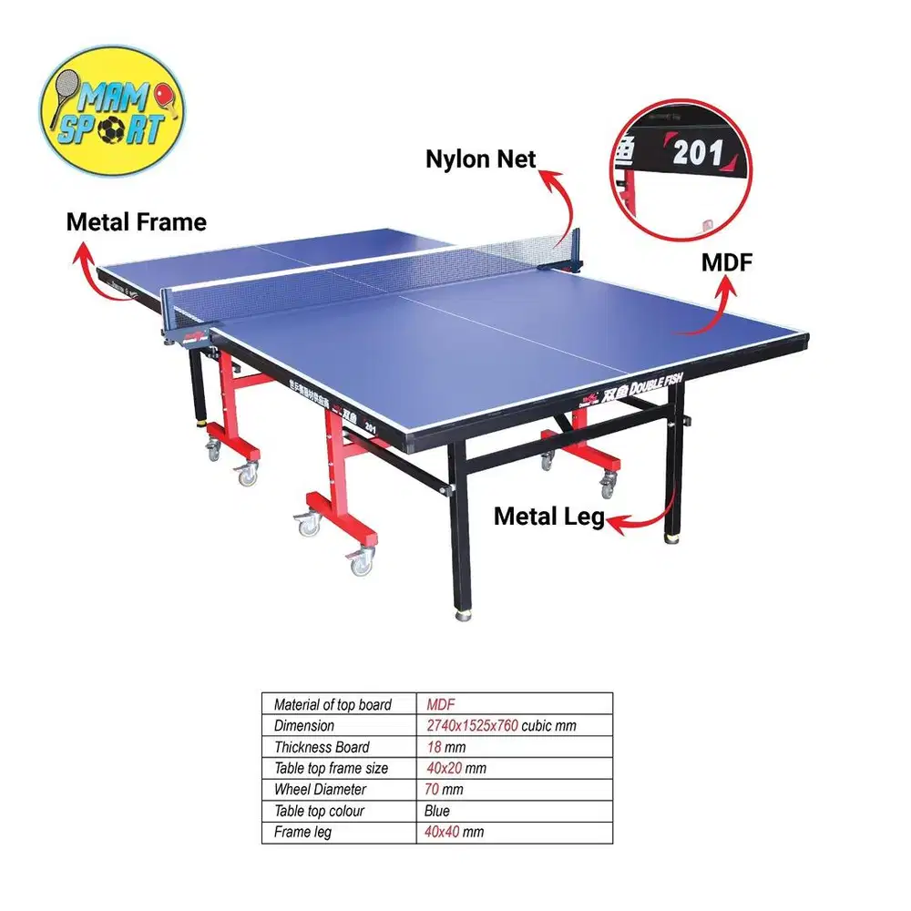Meja Pingpong Tenis Meja DOUBLE FISH 201 18MM Original Import