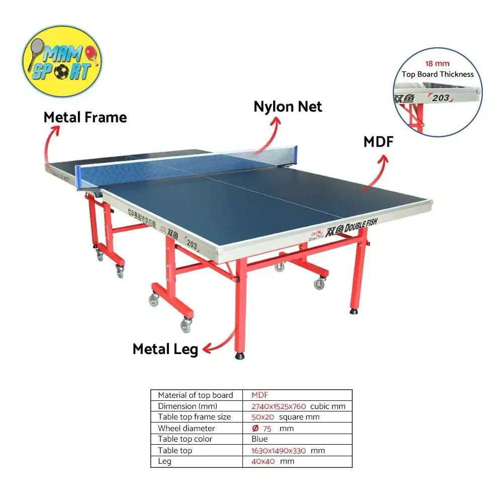 Meja Pingpong Tenis Meja DOUBLE FISH 203M-1 18MM Original Import