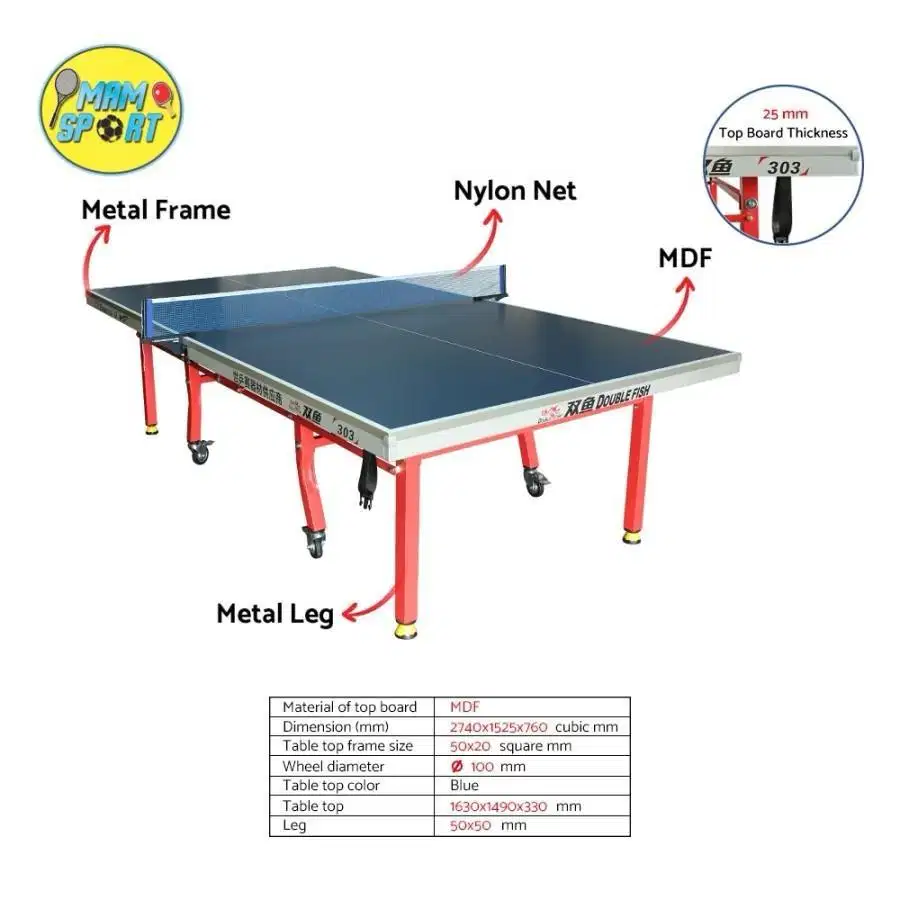 Meja Pingpong Tenis Meja DOUBLE FISH 303 25MM Original Import