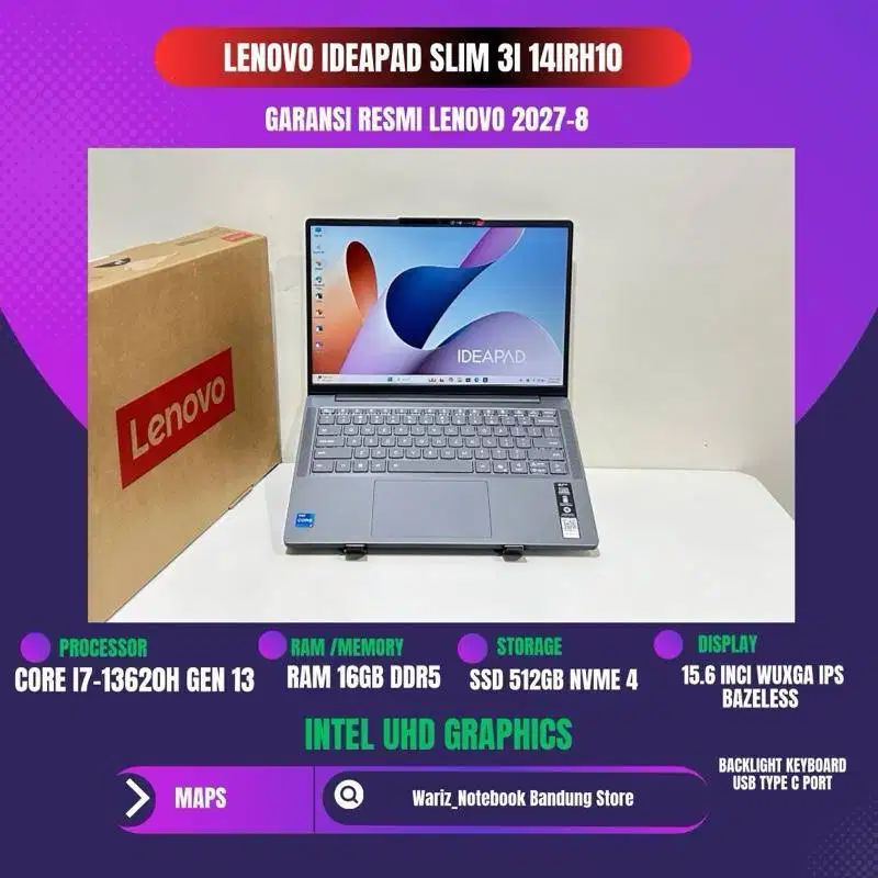 LENOVO IDEAPAD SLIM 3i 14IRH10 CORE I7-13620H RAM 16GB DDR5 SSD 512GB